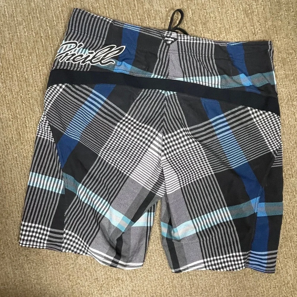 O'Neill‎ Board Shorts Mens 42 Blue Superfreak Plaid Houndstooth Zip Pocket